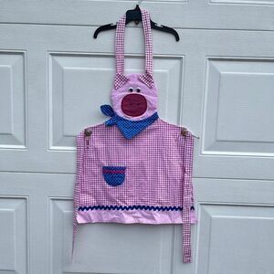 VTG Handmade Pig Apron Kids Gingham Farmhouse Cottagecore Dress Up